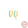 Wholesale S925 Sterling Silver Circle Earrings Set With Diamonds And Turquoise Electroplated With 18K Gold Simple Geometric Style For Women