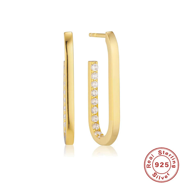 Wholesale S925 Sterling Silver Circle U Shaped Geometric Exaggerated Women's Earrings With Zircon