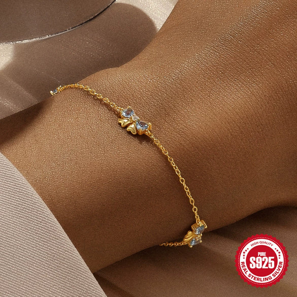 Wholesale S925 Sterling Silver Classic Bow Spacer Women's Bracelet With Geometric Pattern And Real Gold Plated Electroplating