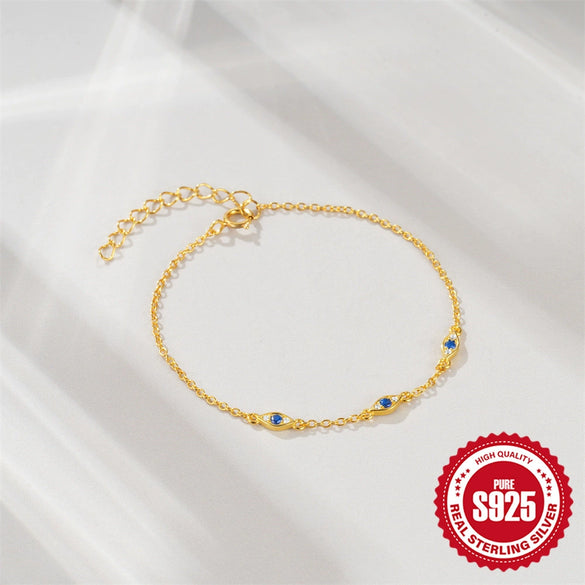 Wholesale S925 Sterling Silver Classic Devil's Eye Diamond Embedded Geometric All Match Bracelet With Real Gold Plating Electroplating Treatment