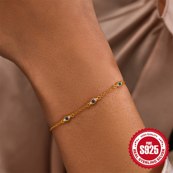 Wholesale S925 Sterling Silver Classic Devil's Eye Diamond Embedded Geometric All Match Bracelet With Real Gold Plating Electroplating Treatment