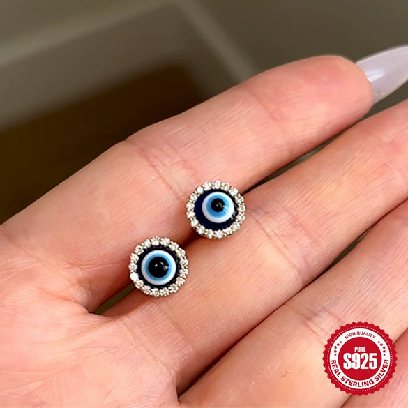 Wholesale S925 Sterling Silver Classic Devil's Eye Stud Earrings And Necklace Combination Accessories With Electroplating For Women