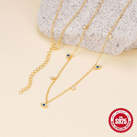 Wholesale S925 Sterling Silver Classic Devil's Eye Zircon Clavicle Necklace With Geometric Pattern And Electroplating For Women