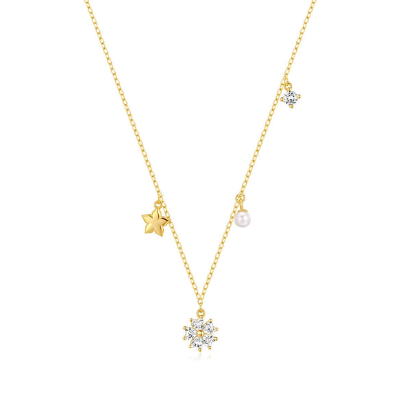 Wholesale S925 Sterling Silver Classic Five Pointed Star Pearl Zircon Necklace With Electroplating And O Chain For Women