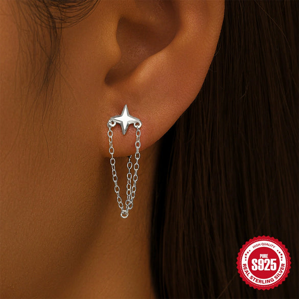Wholesale S925 Sterling Silver Classic Four Mans Cross Drop Shape Meteor Tassel Earrings For Women With Electroplating