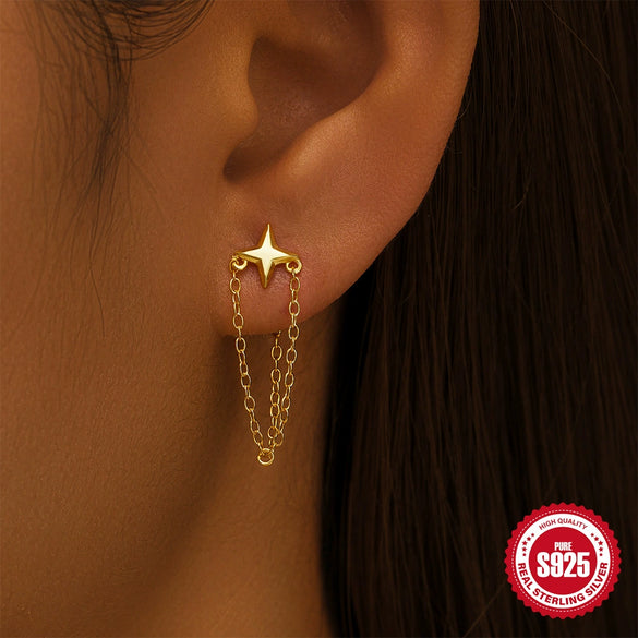 Wholesale S925 Sterling Silver Classic Four Mans Cross Drop Shape Meteor Tassel Earrings For Women With Electroplating