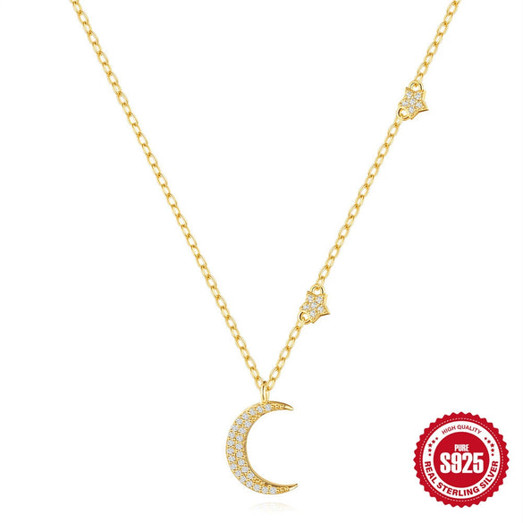 Wholesale S925 Sterling Silver Classic Geometric Moon And Fivepointed Star Clavicle Chain With Electroplating For Women
