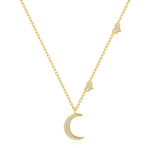 Wholesale S925 Sterling Silver Classic Geometric Moon And Fivepointed Star Clavicle Chain With Electroplating For Women
