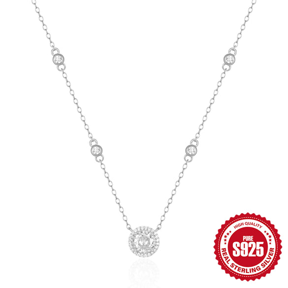 Wholesale S925 Sterling Silver Classic Inlaid Zircon Star Point Clavicle Chain With Electroplating And Geometric Design