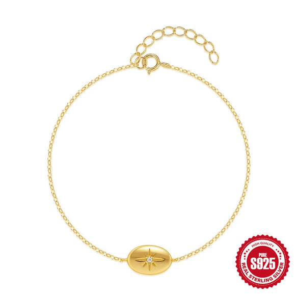Wholesale S925 Sterling Silver Classic Octagonal Star Diamond Tag Bracelet With Real Gold Electroplating For Women