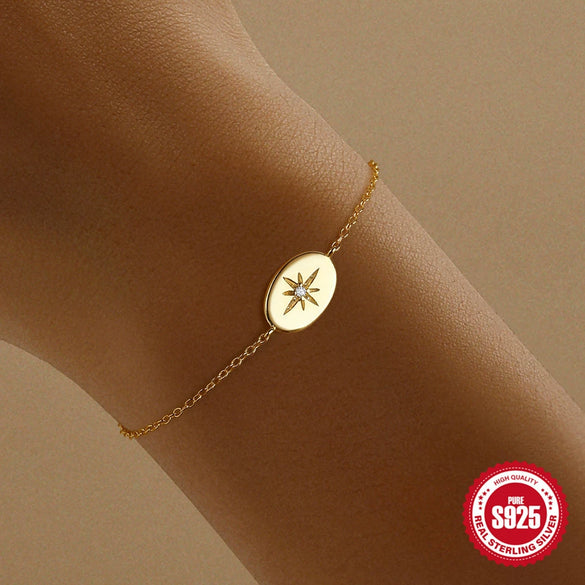 Wholesale S925 Sterling Silver Classic Octagonal Star Diamond Tag Bracelet With Real Gold Electroplating For Women