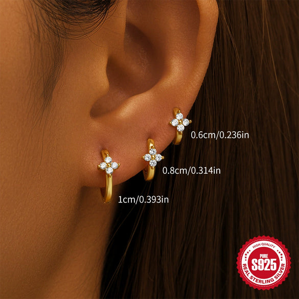 Wholesale S925 Sterling Silver Classic Petal Triple Diamond Multi Size Earrings With Geometric Styling And Electroplating For Women
