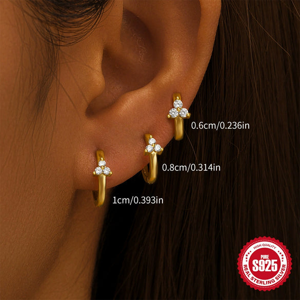 Wholesale S925 Sterling Silver Classic Petal Triple Diamond Multi Size Earrings With Geometric Styling And Electroplating For Women