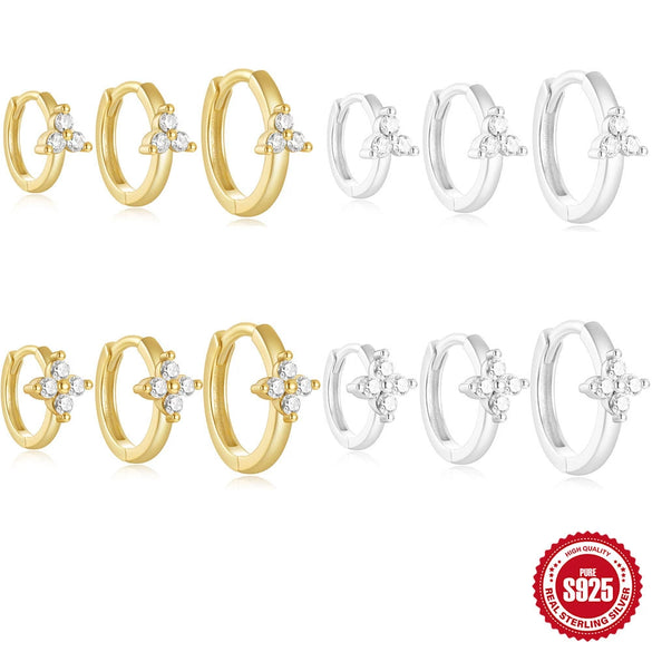 Wholesale S925 Sterling Silver Classic Petal Triple Diamond Multi Size Earrings With Geometric Styling And Electroplating For Women