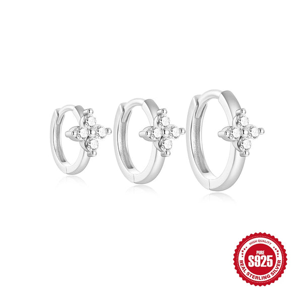 Wholesale S925 Sterling Silver Classic Petal Triple Diamond Multi Size Earrings With Geometric Styling And Electroplating For Women