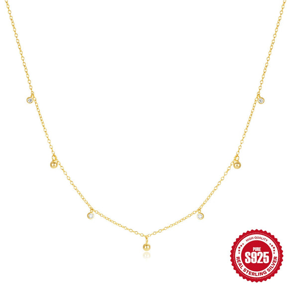 Wholesale S925 Sterling Silver Classic Round Bead Row Diamond Zircon Necklace With Geometric Pattern And Electroplating For Women