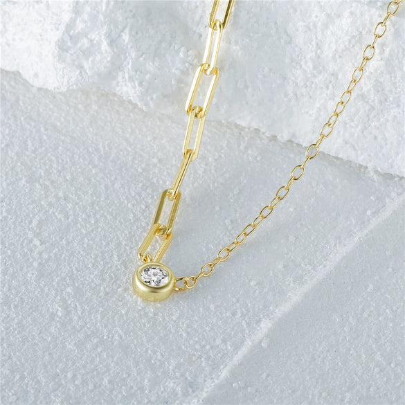 Wholesale S925 Sterling Silver Classic Single Round Zircon Asymmetric Clavicle Necklace With Geometric Design And Electroplating For Women