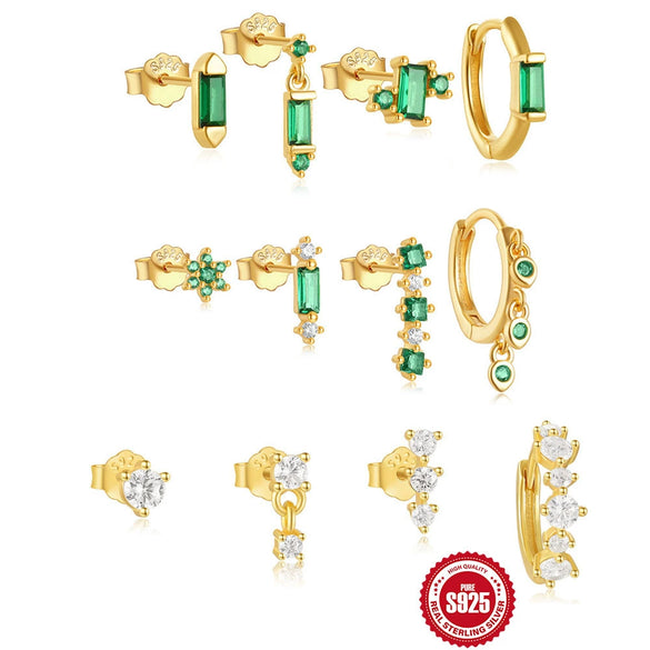 Wholesale S925 Sterling Silver Classic Square Green Zirconium Tassel Geometric Electroplated Earrings For Women