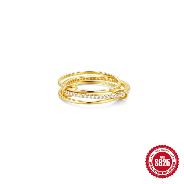 Wholesale S925 Sterling Silver Classic Stacked Three Layer Geometric Ring With Electroplating And Real Gold Plating For Women