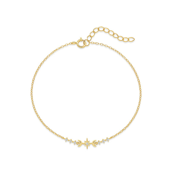 Wholesale S925 Sterling Silver Classic Star And Moon Geometric Minimalist Bracelet With Electroplating And Real Gold Plating