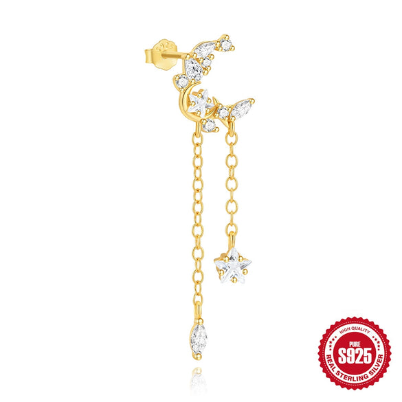 Wholesale S925 Sterling Silver Classic Star And Moon Tassel Geometric Earrings For Women With Electroplating