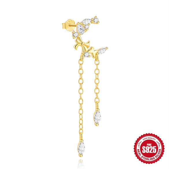 Wholesale S925 Sterling Silver Classic Star And Moon Tassel Geometric Earrings For Women With Electroplating