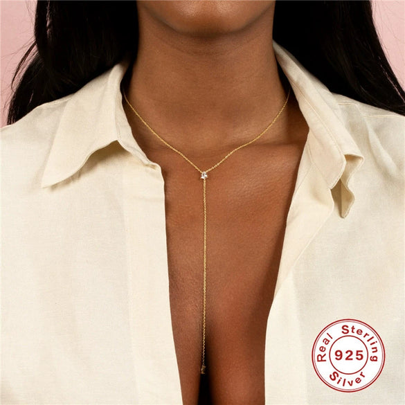 Wholesale S925 Sterling Silver Colored Diamond Yshaped Collarbone Necklace With Geometric Pattern And Electroplating Treatment For Women