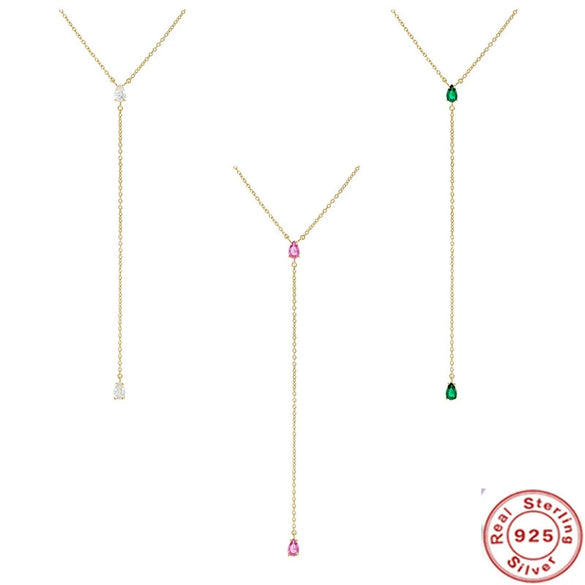 Wholesale S925 Sterling Silver Colored Diamond Yshaped Collarbone Necklace With Geometric Pattern And Electroplating Treatment For Women