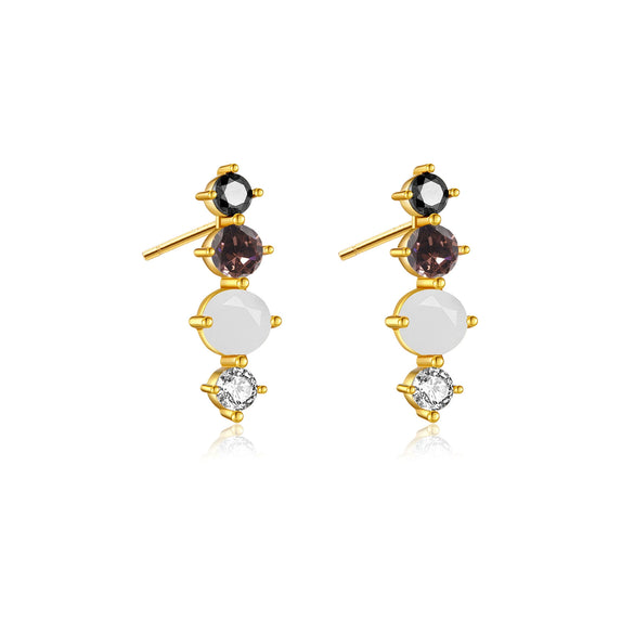 Wholesale S925 Sterling Silver Colored Stone Pearl Earrings With Elegant Simple Niche Design And Geometric Style And Electroplating Process