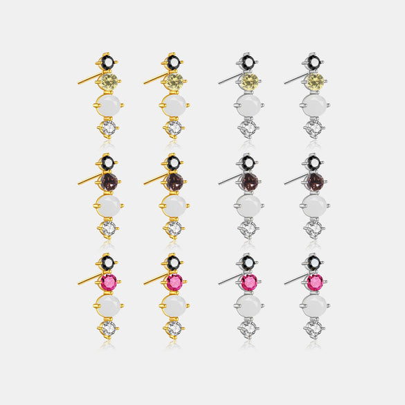 Wholesale S925 Sterling Silver Colored Stone Pearl Earrings With Elegant Simple Niche Design And Geometric Style And Electroplating Process