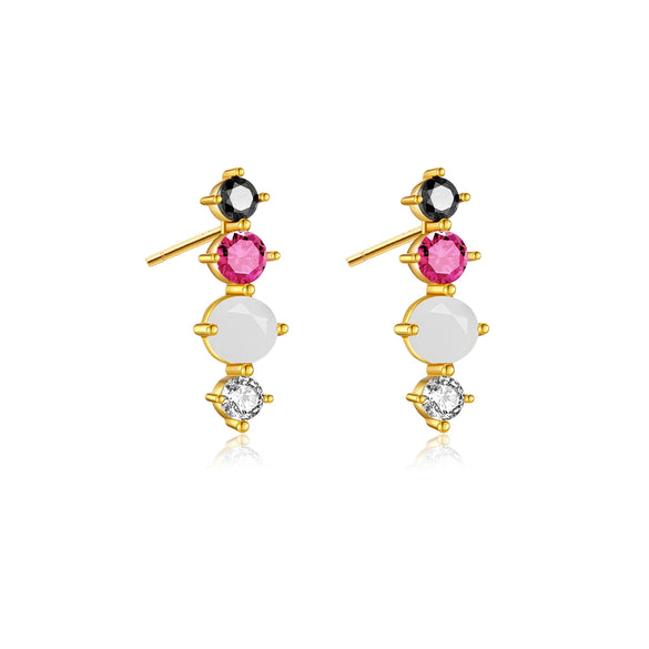Wholesale S925 Sterling Silver Colored Stone Pearl Earrings With Elegant Simple Niche Design And Geometric Style And Electroplating Process