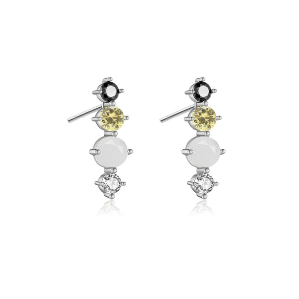 Wholesale S925 Sterling Silver Colored Stone Pearl Earrings With Elegant Simple Niche Design And Geometric Style And Electroplating Process