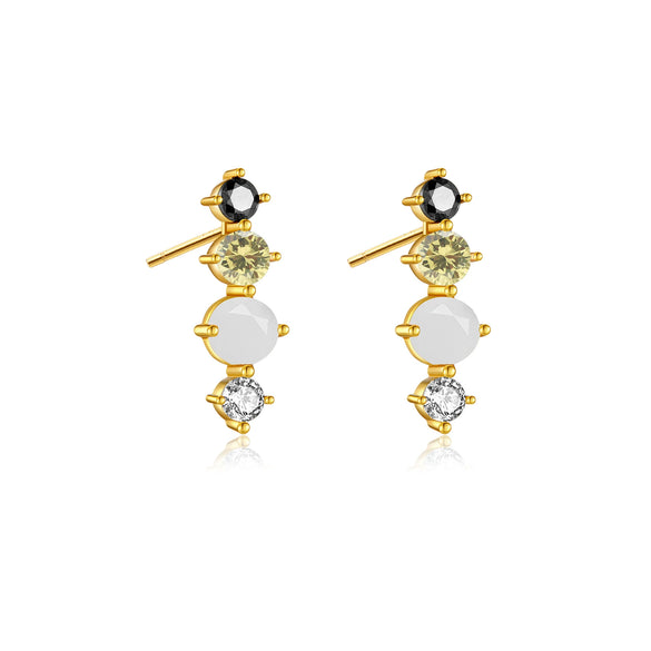 Wholesale S925 Sterling Silver Colored Stone Pearl Earrings With Elegant Simple Niche Design And Geometric Style And Electroplating Process