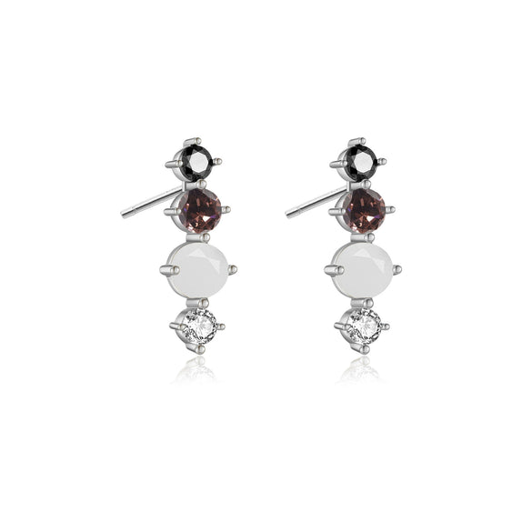 Wholesale S925 Sterling Silver Colored Stone Pearl Earrings With Elegant Simple Niche Design And Geometric Style And Electroplating Process