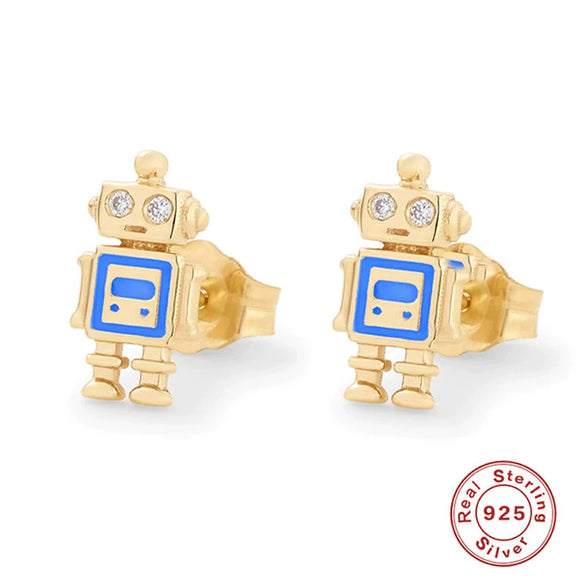 Wholesale S925 Sterling Silver Colorful Dripping Oil Fun Bird Devil's Eye Avocado Animal Pattern Electroplated Ear Studs For Women