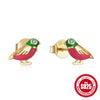 Wholesale S925 Sterling Silver Colorful Dripping Oil Fun Bird Devil's Eye Avocado Animal Pattern Electroplated Ear Studs For Women