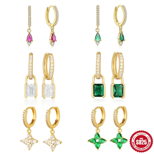 Wholesale S925 Sterling Silver Colorful Water Drop Geometric Earrings For Women