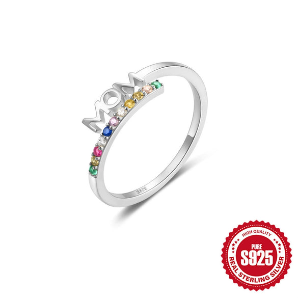 Wholesale S925 Sterling Silver Colorful Zircon Mama Letter Geometric Ring For Women With Zirconia Design
