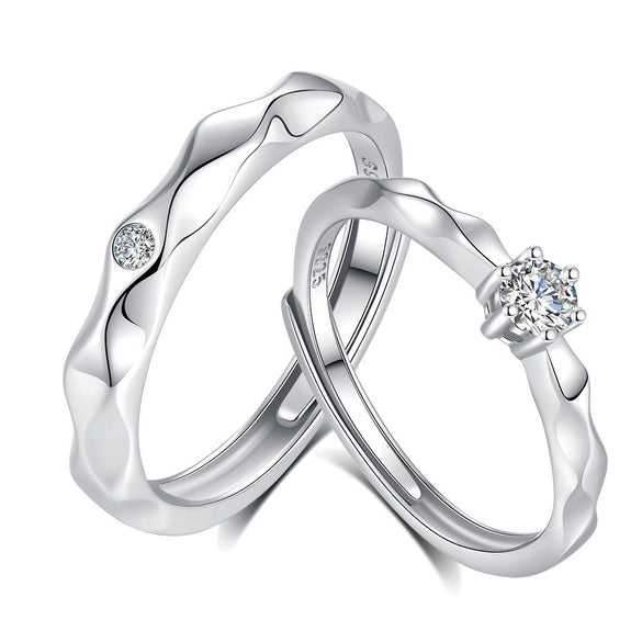 Wholesale S925 Sterling Silver Couple Ring With Wave And Rhombus Pattern Diamond Design Light Luxury Style