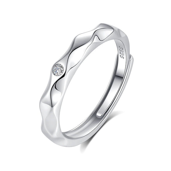Wholesale S925 Sterling Silver Couple Ring With Wave And Rhombus Pattern Diamond Design Light Luxury Style