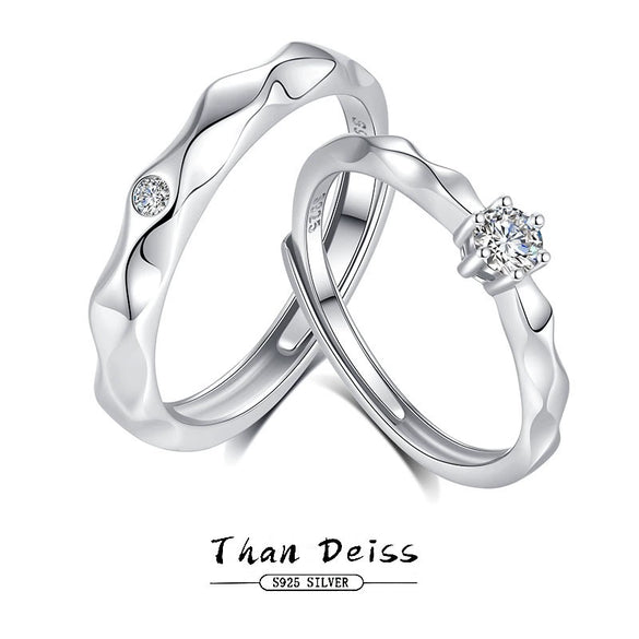 Wholesale S925 Sterling Silver Couple Ring With Wave And Rhombus Pattern Diamond Design Light Luxury Style