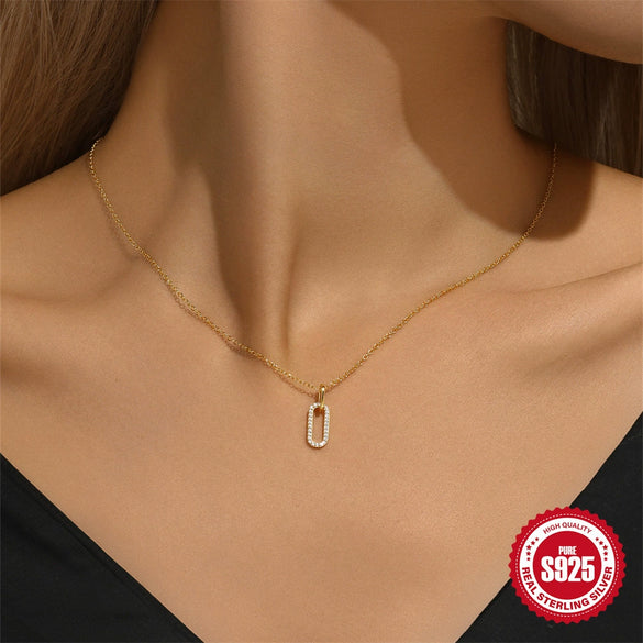 Wholesale S925 Sterling Silver Creative Double Ring Joker Geometric Diamondencrusted Electroplated Ochain Clavicle Necklace For Women