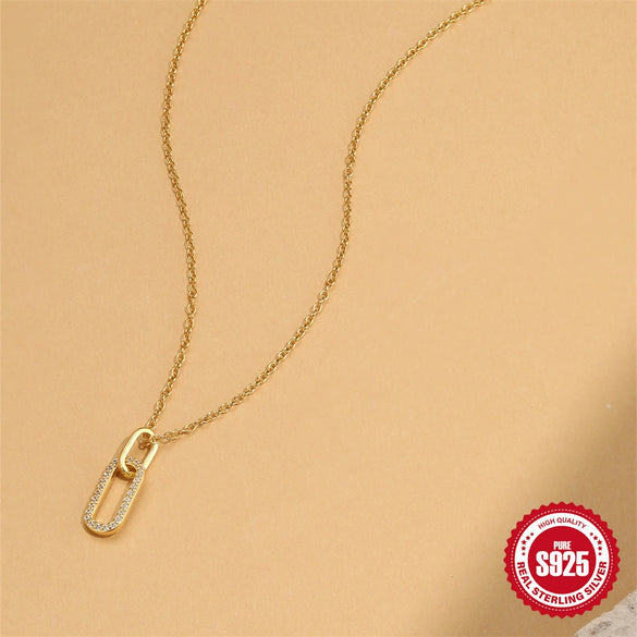 Wholesale S925 Sterling Silver Creative Double Ring Joker Geometric Diamondencrusted Electroplated Ochain Clavicle Necklace For Women