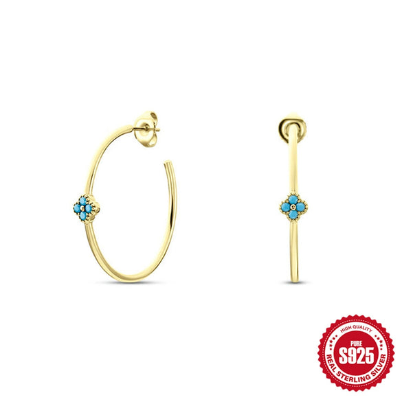 Wholesale S925 Sterling Silver Creative Exquisite Turquoise Zircon Petal Four Leaf Clover Earrings For Women With Geometric Design