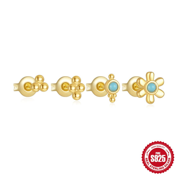 Wholesale S925 Sterling Silver Creative Pine Stone Ear Bone Nail Earrings With Small Gold Balls And Inlaid Zircon Geometric Pattern For Women