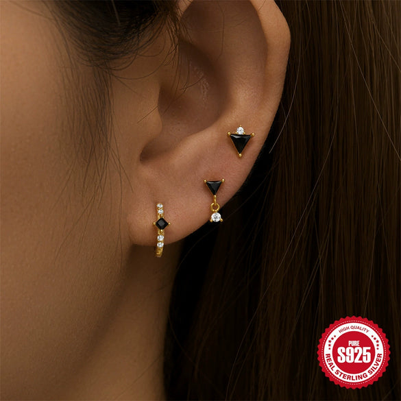Wholesale S925 Sterling Silver Creative Pine Stone Ear Bone Nail Earrings With Small Gold Balls And Inlaid Zircon Geometric Pattern For Women