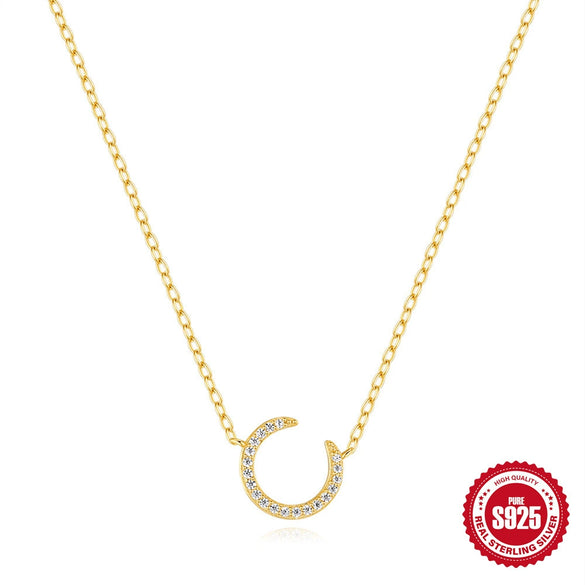 Wholesale S925 Sterling Silver Crescent Geometric O Chain Clavicle Necklace For Women With Electroplating Minimalist Design