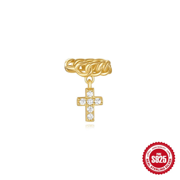 Wholesale S925 Sterling Silver Cross And Star Earrings With Tassel Ball Pendant Electroplated For Women