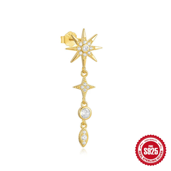 Wholesale S925 Sterling Silver Cross And Star Earrings With Tassel Ball Pendant Electroplated For Women