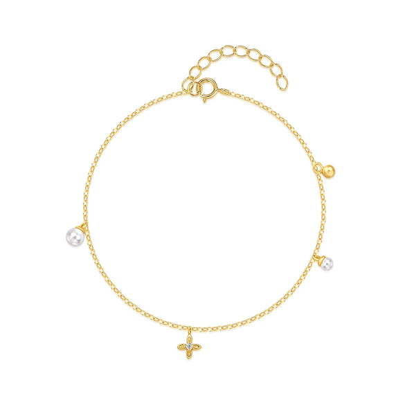 Wholesale S925 Sterling Silver Cross Diamond Pearl Light Luxury Geometric Bracelet With Real Gold Electroplating For Women
